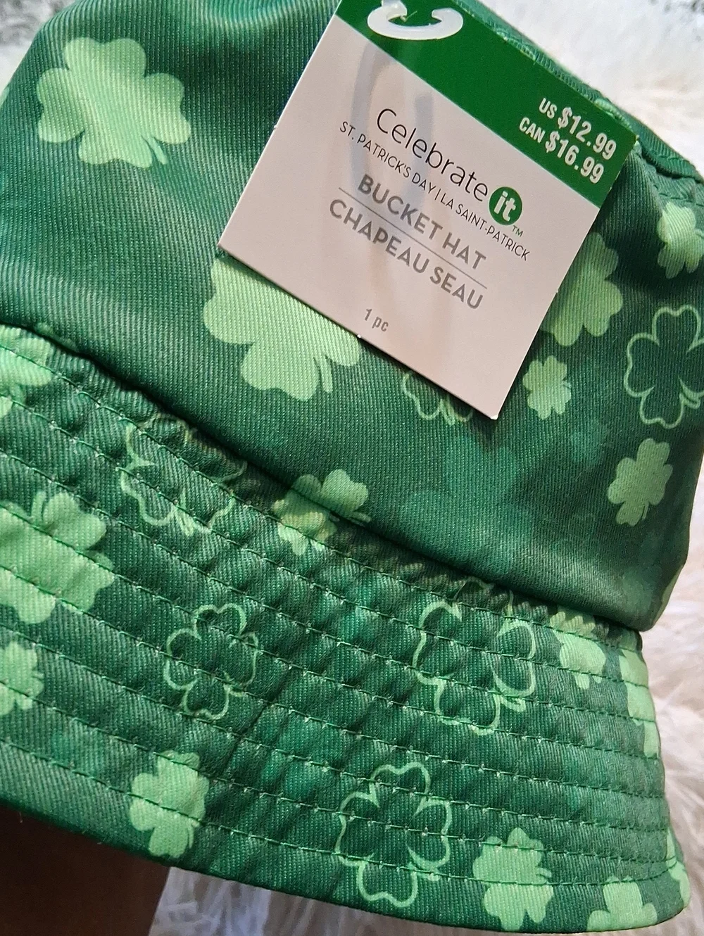 Kids Unisex Green Clover Print Bucket Hat